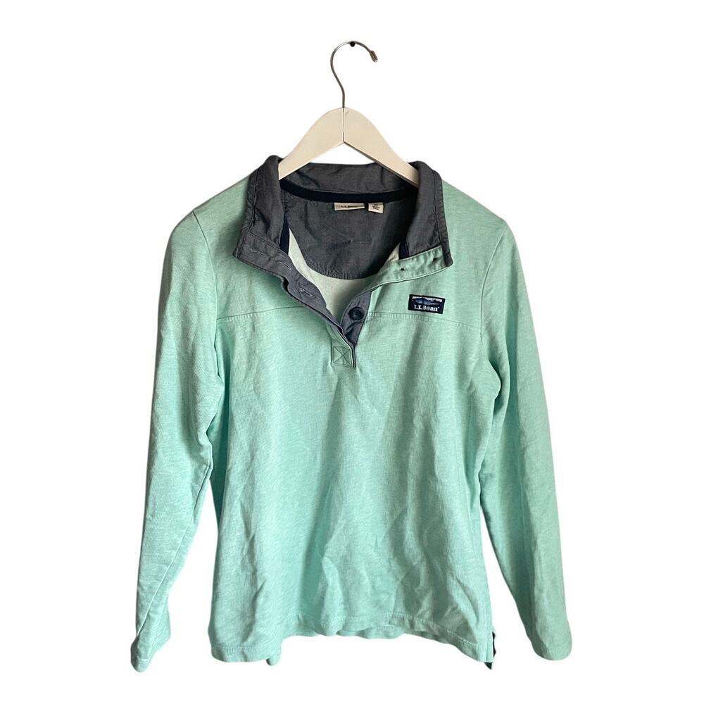 L.L.Bean Mint Green Quarter Zip (Buttons) Pullover Collared Nautical Preppy M